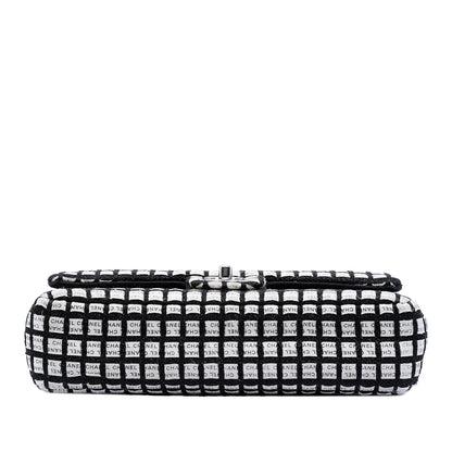 Chanel Medium Classic Ribbon and Tweed Logo Double Flap