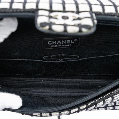 Chanel Medium Classic Ribbon and Tweed Logo Double Flap