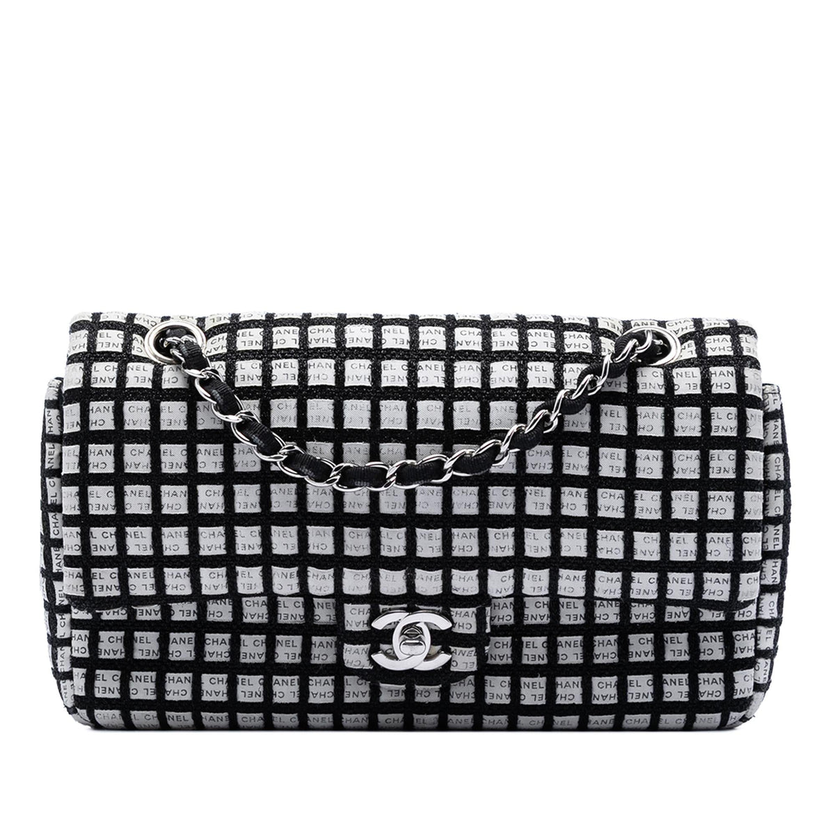Chanel Medium Classic Ribbon and Tweed Logo Double Flap