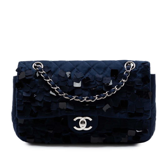 Chanel Medium Classic Satin Paillette Embellished Double Flap