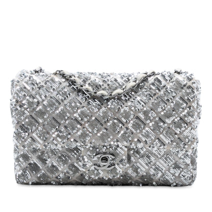 Chanel Medium Classic Satin and Sequin Single Flap