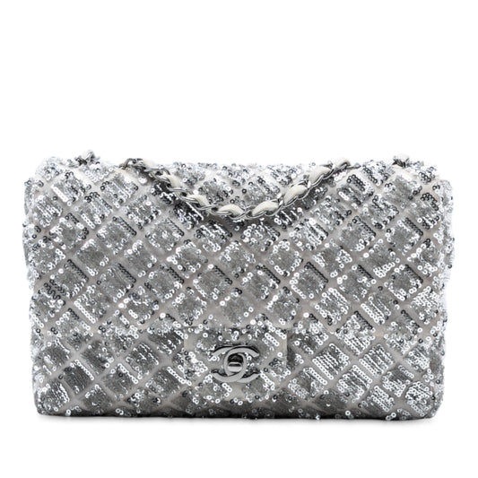 Chanel Medium Classic Satin and Sequin Single Flap
