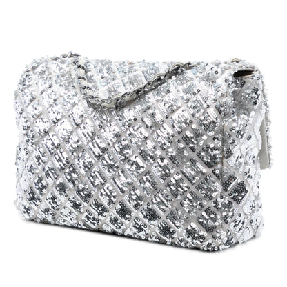 Chanel Medium Classic Satin and Sequin Single Flap