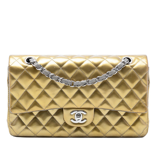 Chanel Medium Classic Striated Patent Double Flap
