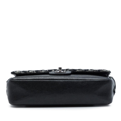 Chanel Medium Classic Tweed and Caviar Double Flap