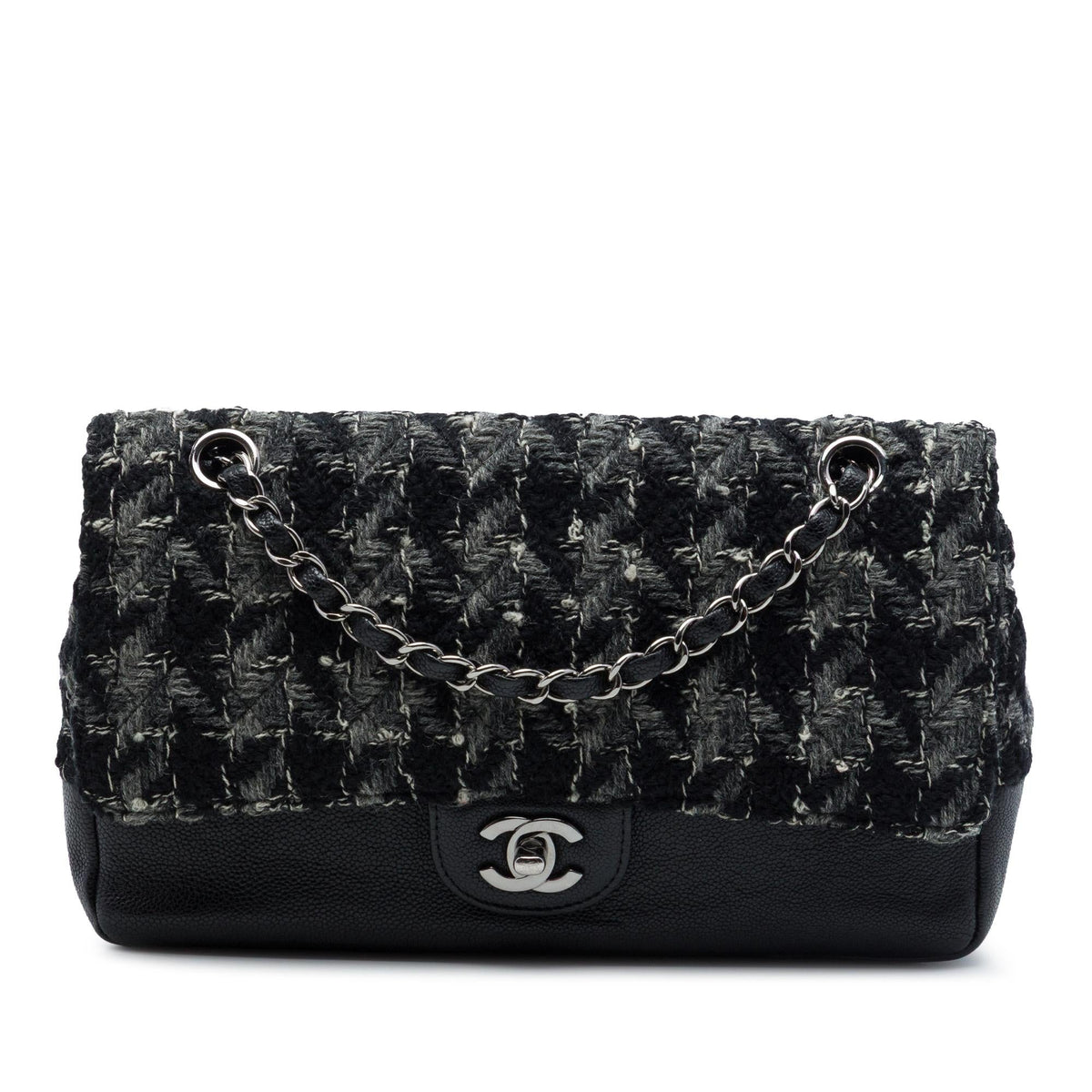 Chanel Medium Classic Tweed and Caviar Double Flap