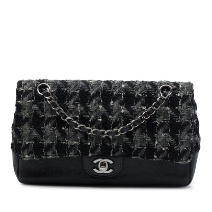Chanel Medium Classic Tweed and Caviar Double Flap