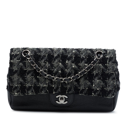 Chanel Medium Classic Tweed and Caviar Double Flap