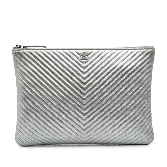 Chanel Medium Metallic Chevron Calfskin O Case Clutch