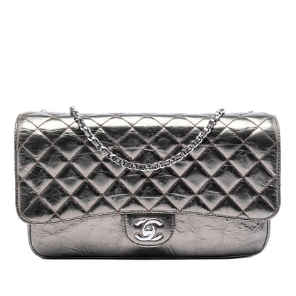 Chanel Medium Metallic Crackled Calfskin Clams Pocket Flap