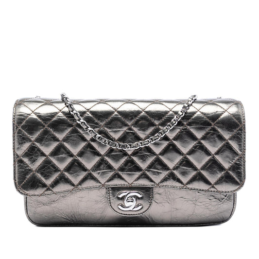 Chanel Medium Metallic Crackled Calfskin Clams Pocket Flap