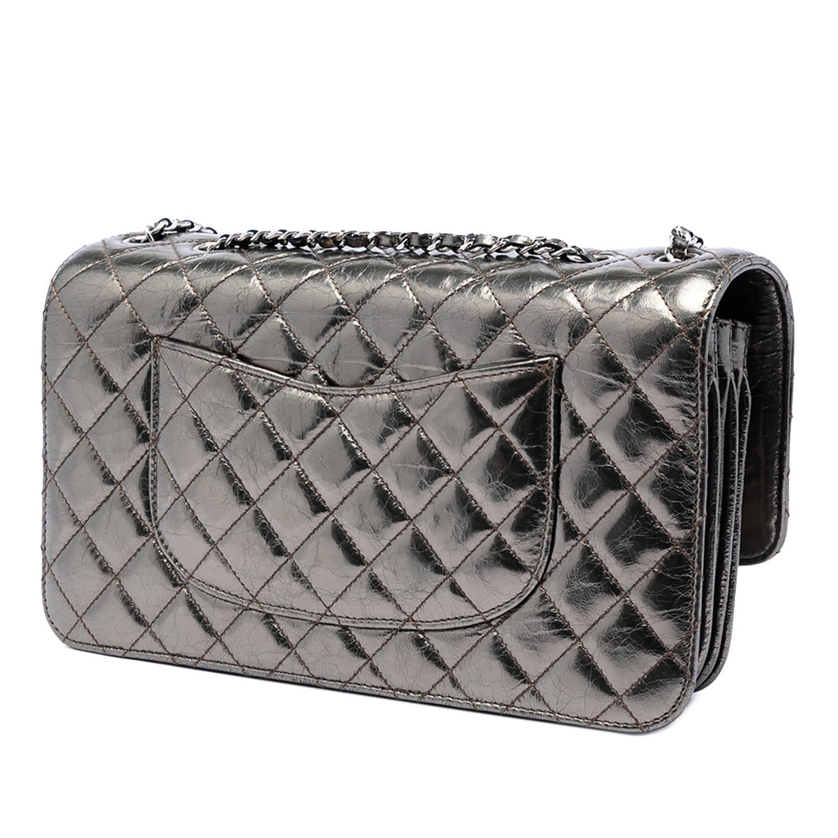 Chanel Medium Metallic Crackled Calfskin Clams Pocket Flap