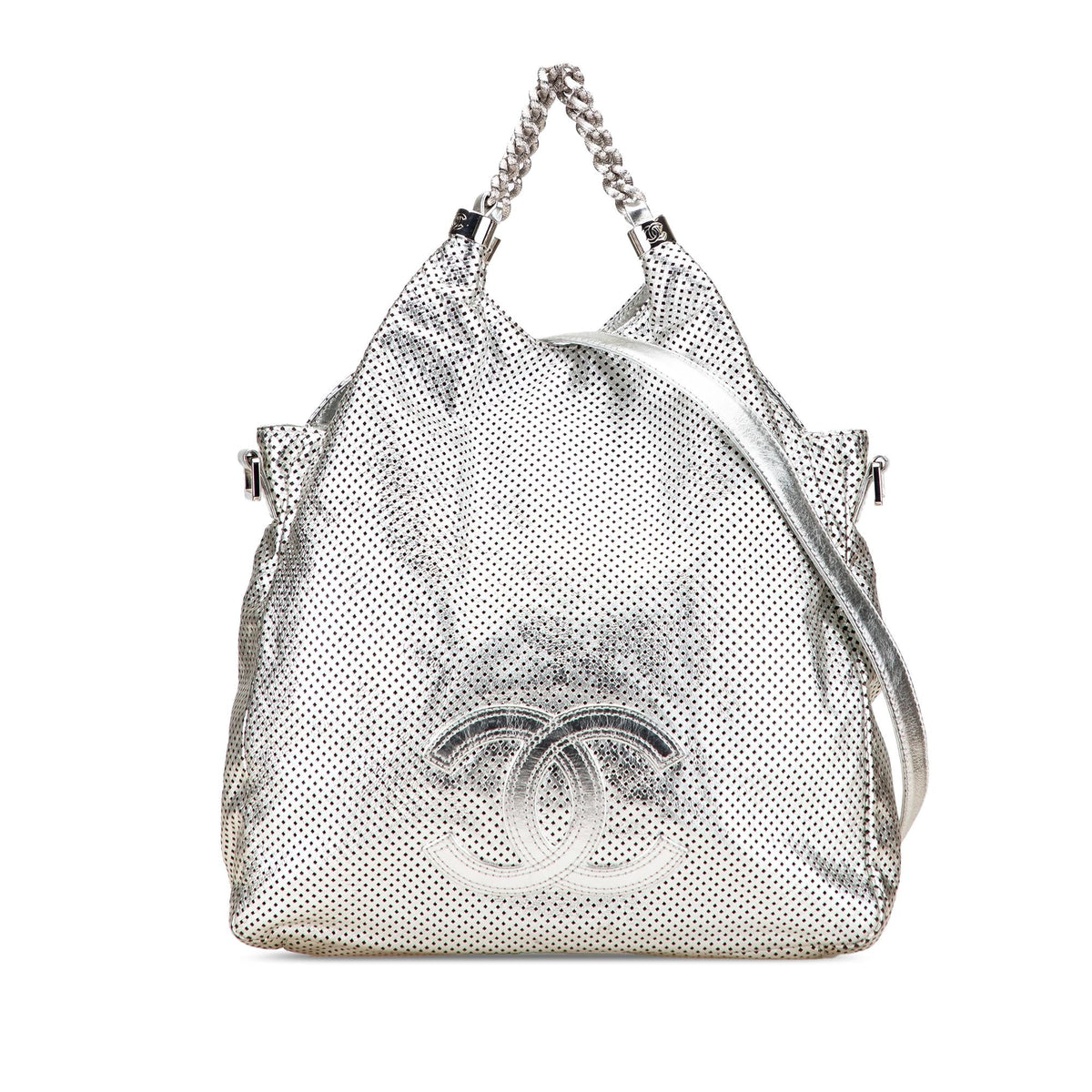 Chanel Medium Metallic Glazed Calfskin Perforated Rodeo Drive Satchel