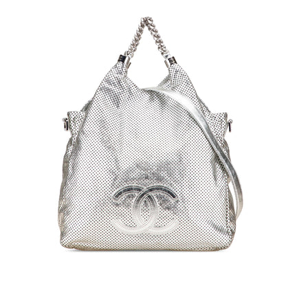 Chanel Medium Metallic Glazed Calfskin Perforated Rodeo Drive Satchel