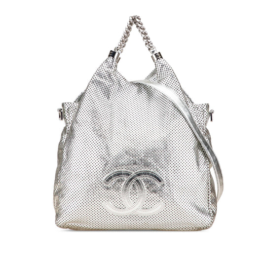 Chanel Medium Metallic Glazed Calfskin Perforated Rodeo Drive Satchel