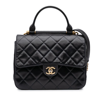 Chanel Medium Quilted Glazed Calfskin Gold Bar Top Handle Flap