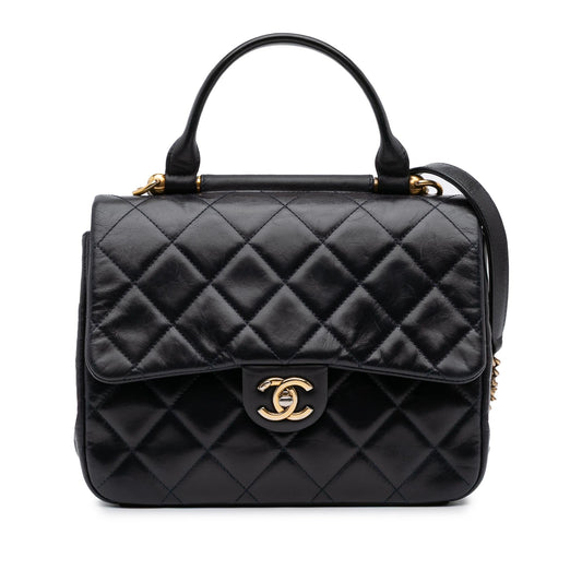 Chanel Medium Quilted Glazed Calfskin Gold Bar Top Handle Flap