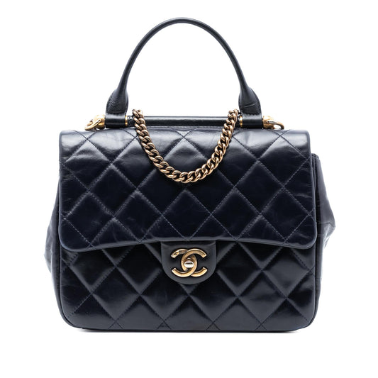 Chanel Medium Quilted Glazed Calfskin Gold Bar Top Handle Flap