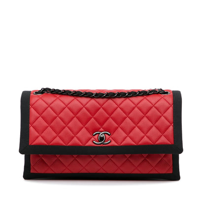 Chanel Medium Quilted Lambskin Grosgrain Two Tone Flap Bag