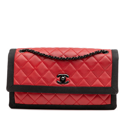 Chanel Medium Quilted Lambskin Grosgrain Two Tone Flap