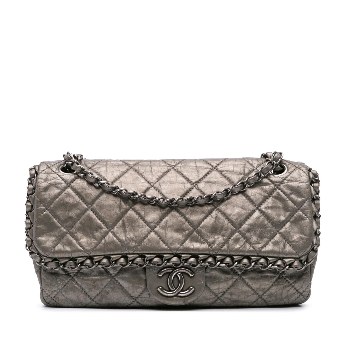 Chanel Medium Quilted Metallic Aged Calfskin Chain Me Flap