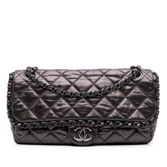 Chanel Medium Quilted Metallic Aged Calfskin Chain Me Flap