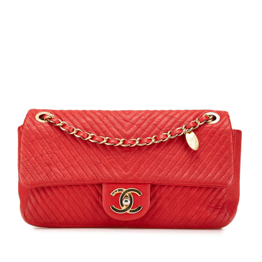 Chanel Medium Wrinkled Calfskin Quilted Chevron Medallion Charm Surpique Flap