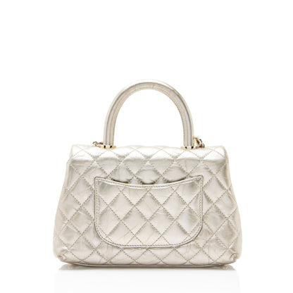 Chanel Metallic Aged Calfskin Coco Top Handle Medium Flap Bag