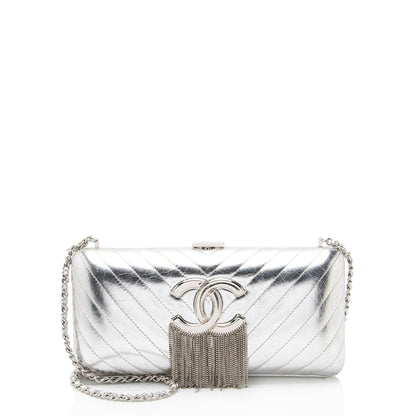 Chanel Metallic Crumpled Lambskin Fringe Clutch