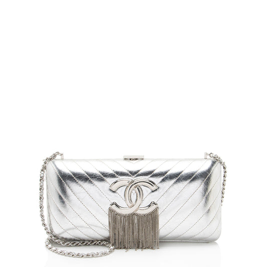 Chanel Metallic Crumpled Lambskin Fringe Clutch