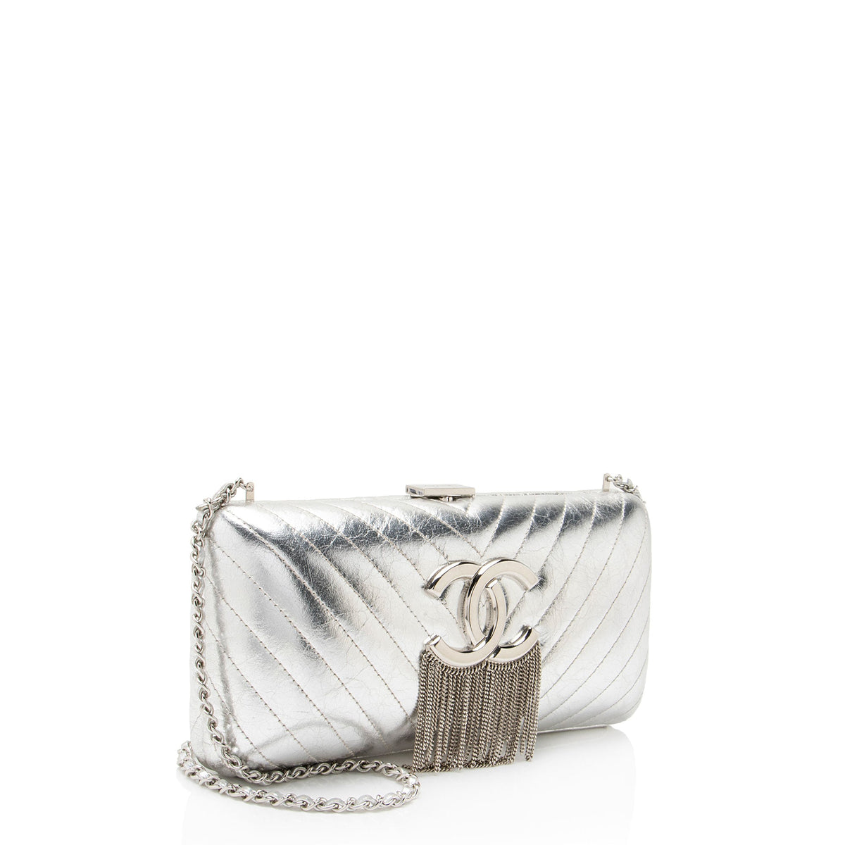 Chanel Metallic Crumpled Lambskin Fringe Clutch