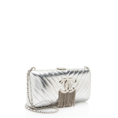 Chanel Metallic Crumpled Lambskin Fringe Clutch