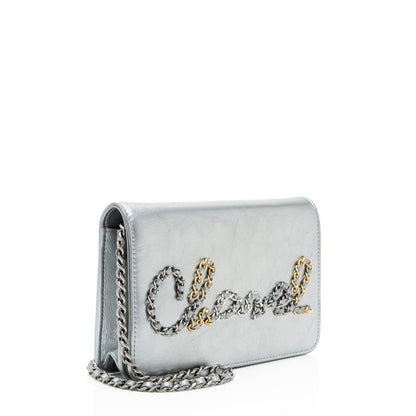 Chanel Metallic Lambskin Written In Chain Wallet on Chain