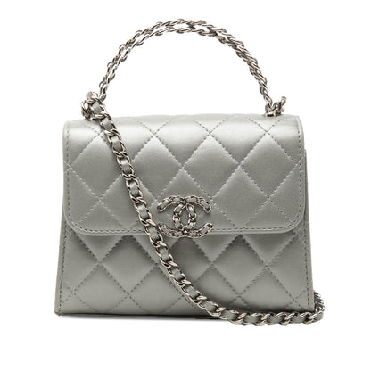 Chanel Mini CC Metallic Lambskin Top Handle Clutch With Chain
