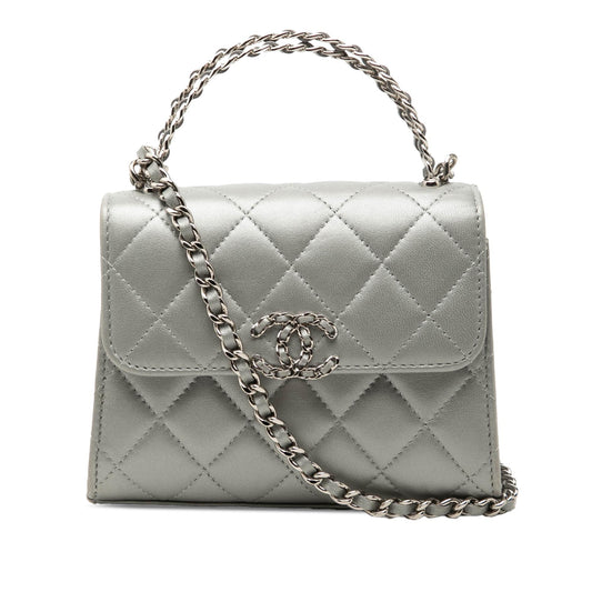 Chanel Mini CC Metallic Lambskin Top Handle Clutch With Chain