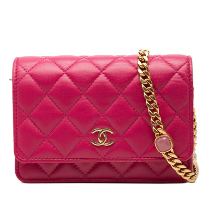 Chanel Mini CC Quilted Lambskin Pearl Samba Wallet On Chain