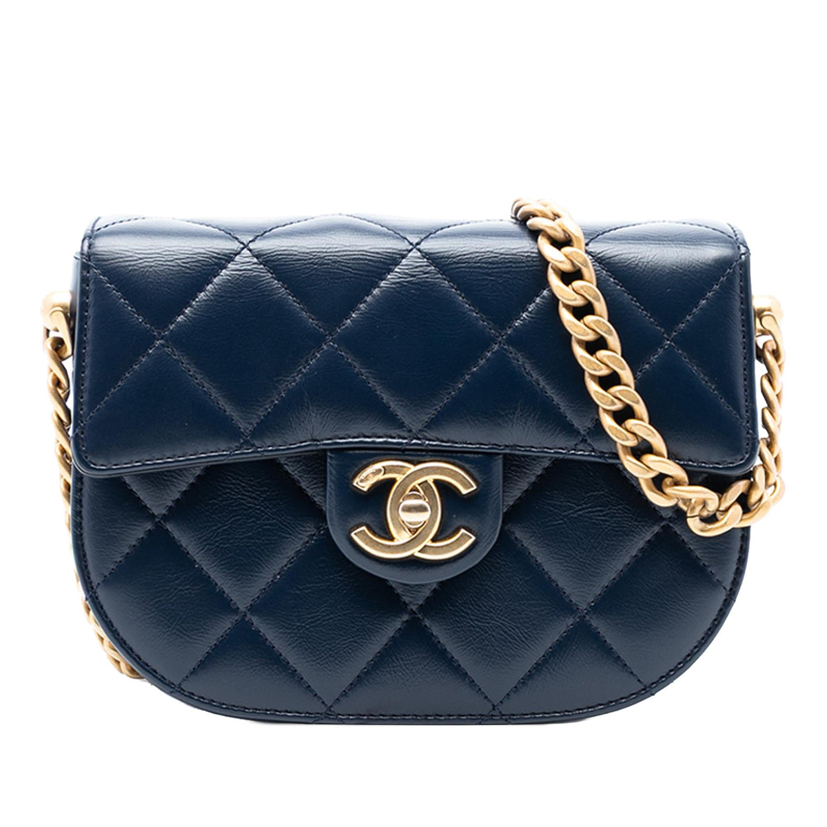 Chanel Mini CC Quilted Shiny Calfskin Round Moon Messenger Flap