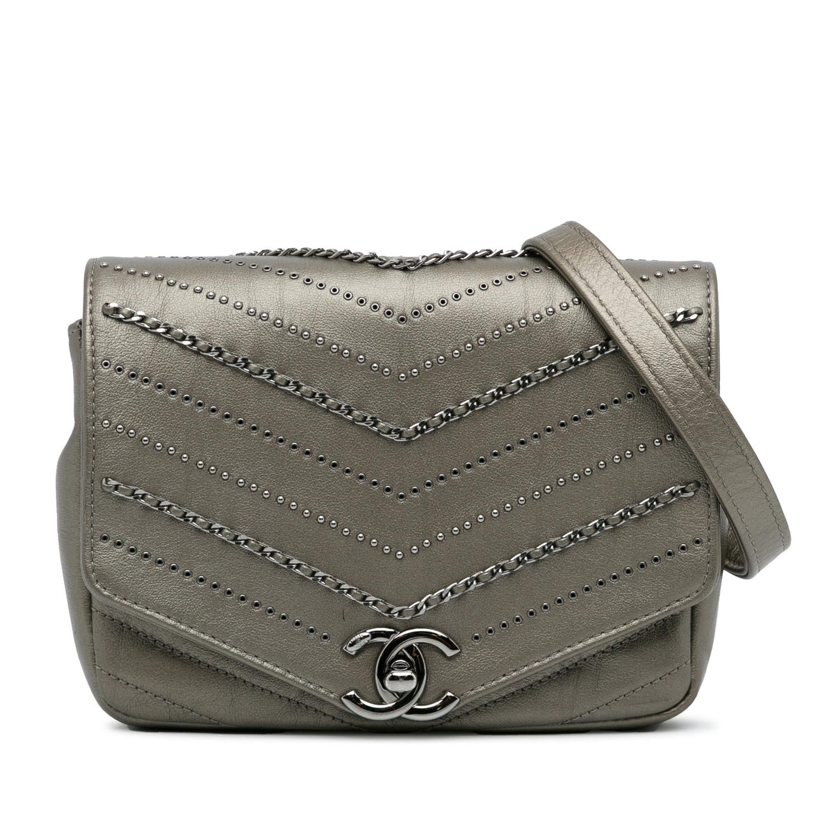 Chanel Mini Embellished Calfskin Chevron Square Envelop Flap