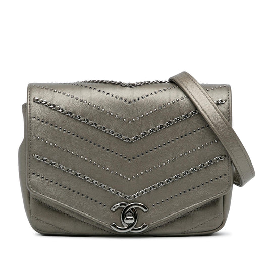 Chanel Mini Embellished Calfskin Chevron Square Envelop Flap