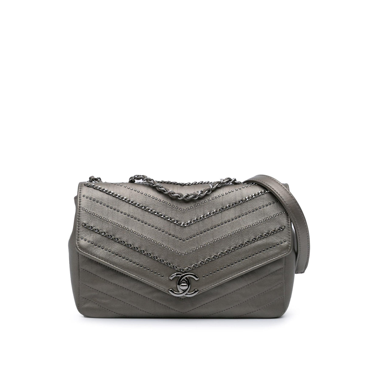 Chanel Mini Embellished Calfskin Chevron Square Envelop Flap