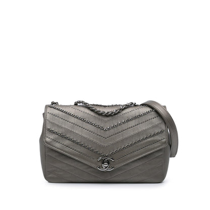 Chanel Mini Embellished Calfskin Chevron Square Envelop Flap