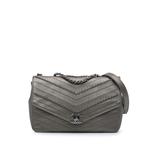 Chanel Mini Embellished Calfskin Chevron Square Envelop Flap
