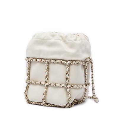 Chanel Mini Lambskin CC Chain Frame Drawstring Bucket Bag