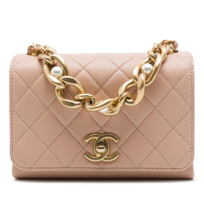 Chanel Mini Quilted Calfskin Pearl Boy Chain Flap