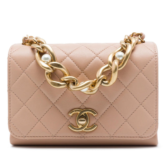 Chanel Mini Quilted Calfskin Pearl Boy Chain Flap