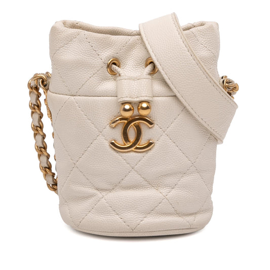 Chanel Mini Quilted Caviar Twist Your Buttons Drawstring Bucket Bag