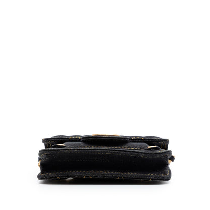 Chanel Mini Quilted Denim Double You Card Holder with Chain