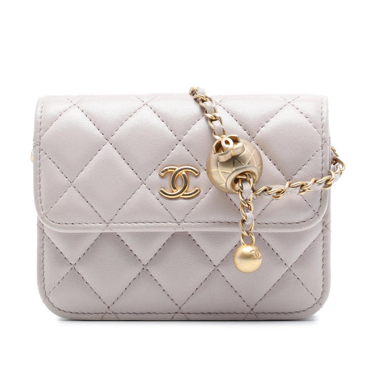 Chanel Mini Quilted Lambskin Pearl Crush Clutch with Chain