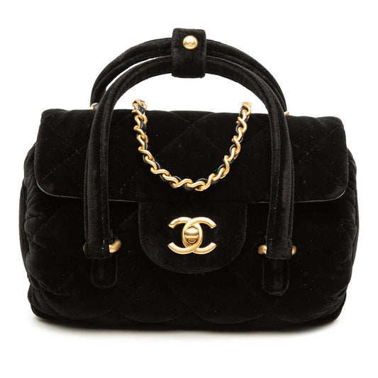 Chanel Mini Quilted Velvet Top Handle Flap