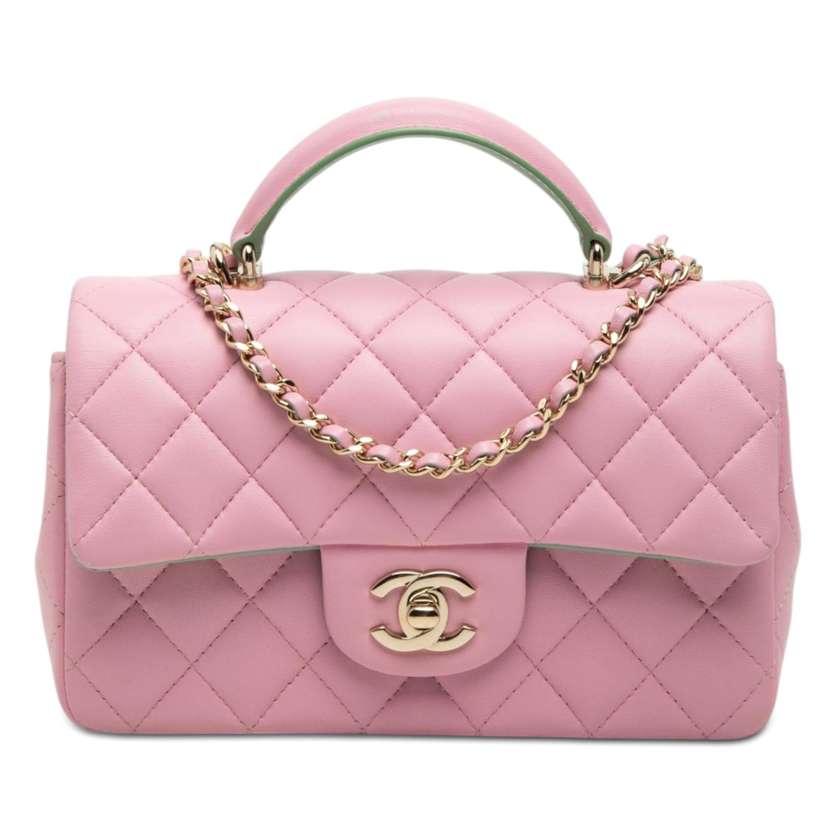 Chanel Mini Rectangular Bicolor Quilted Lambskin Top Handle Flap